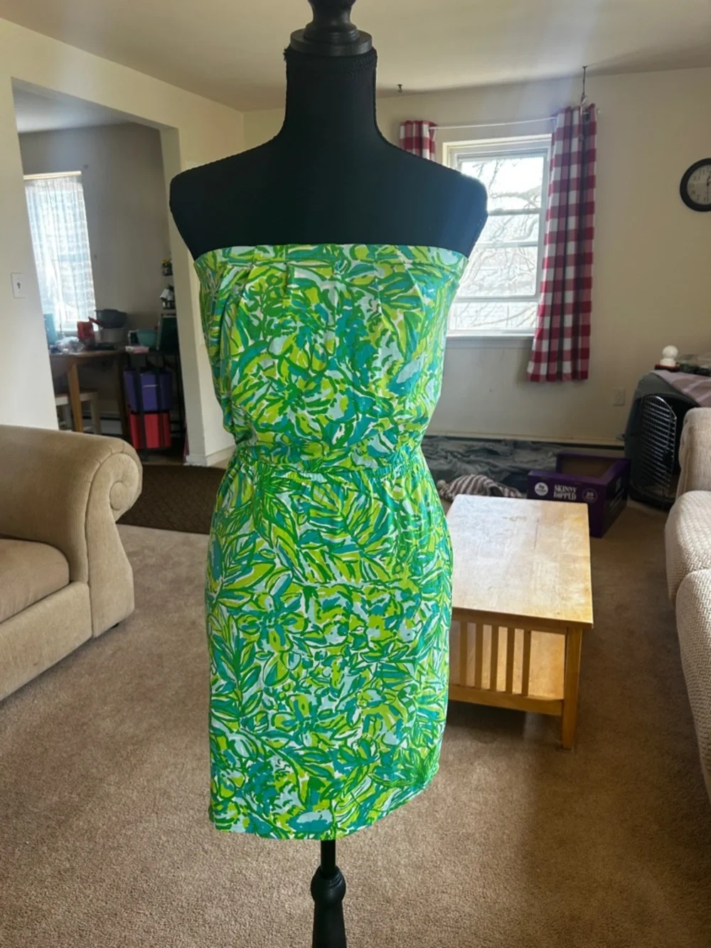 Lilly Pulitzer  XXS Strapless Dress in Lime Green, Teal & White - Picture 4 of 6